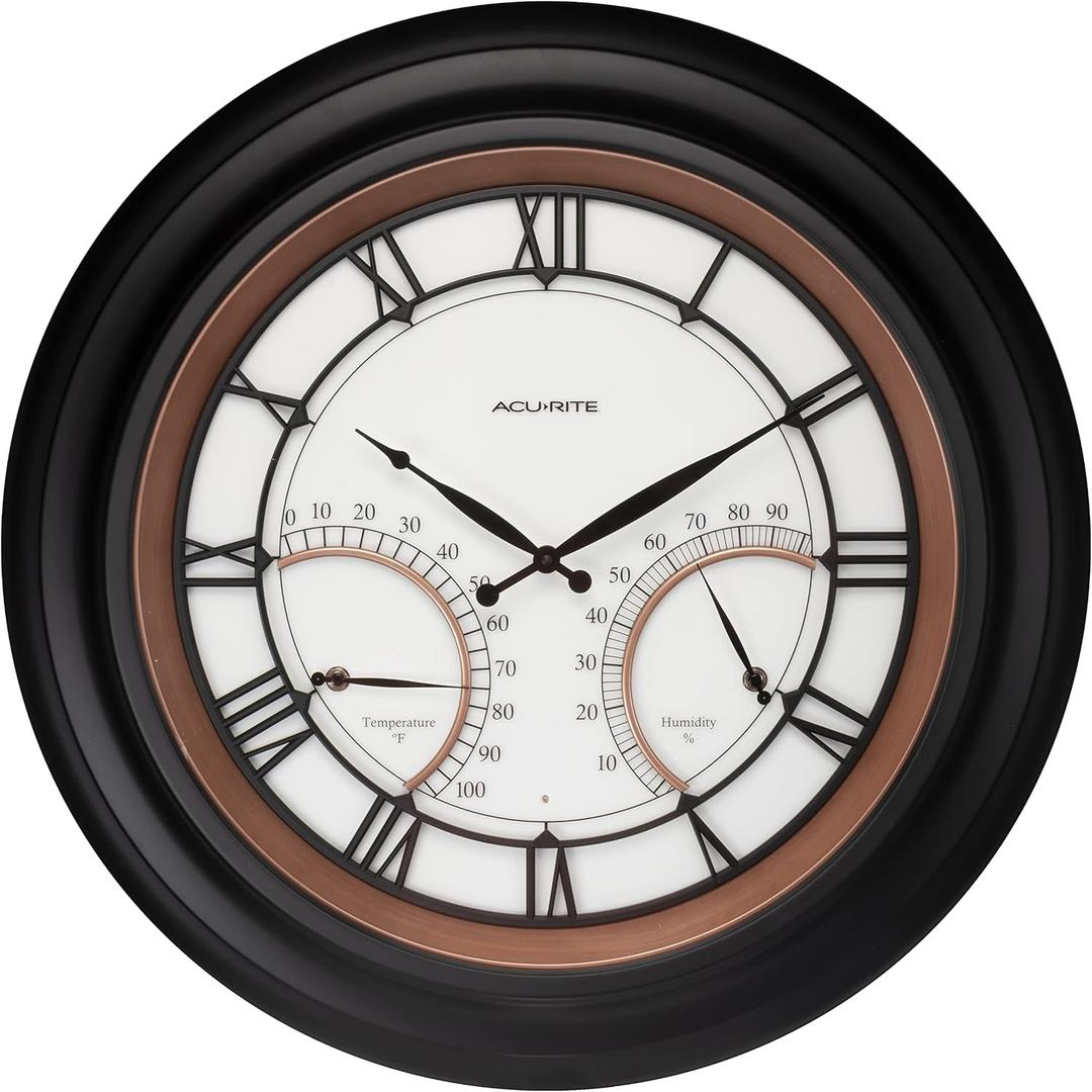 AcuRite 24 Illuminated LED Large Outdoor Decorative Clock with Thermometer and Hygrometer Combo (75022M) Copper - Fully Backlit