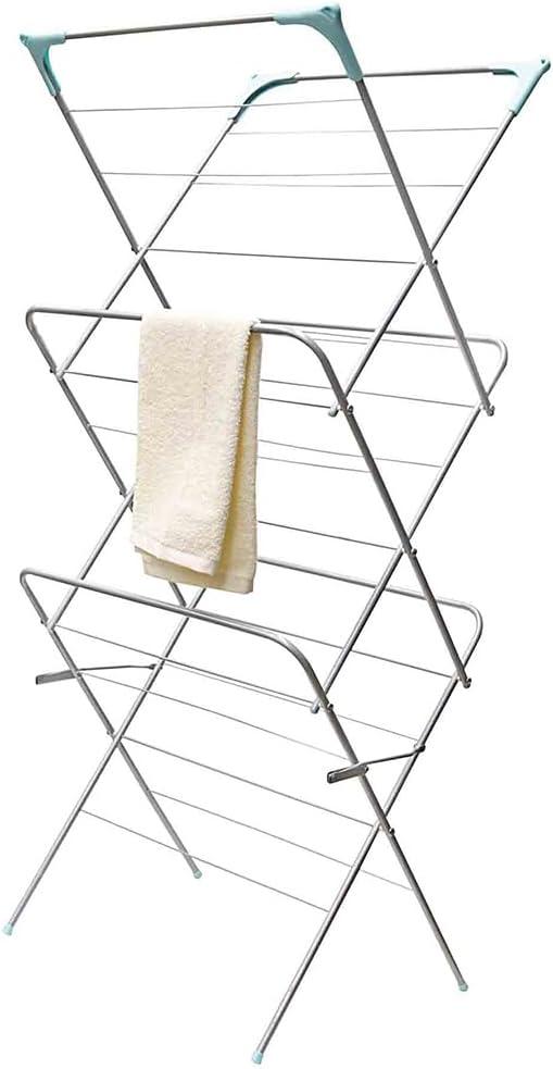 Metal Clothes Rack for Hanging Clothes (Silver), by Home Basics | 3 Tier Portable Clothes Rack for Swimsuits, Towels, Shirts, Pants, and Accessories | Foldable Garment Rack with 18 Rods