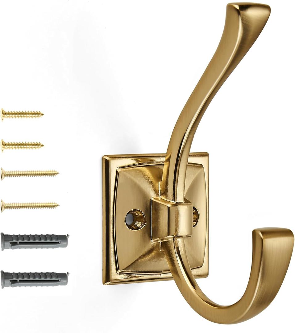 khtumeware Vintage Wall Hooks,5 Pack Coat Hooks Hardware Towel Hooks for Hanging Coats Champagne Bronze Robe Hooks Wall Mounted with Screws for Key, Towel, Bags, Cup.