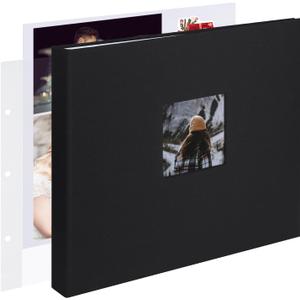 12x12 Inch Large 3 Ring DIY Scrapbook Photo Album Journal with 30 Plastic Sleeves 60 Pages and Fabric Cover for Baby Travel Wedding Anniversary kids Adventure (Black Cover/White Pages)
