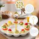 Potchen Multi Tier Ceramic Deviled Egg Platter Deviled Egg Tray Container, Detachable Eggs Holder Tower Wedding Party Food Container for Kitchen Countertop Microwave Dishwasher Freezer(Crown,1 Tier)
