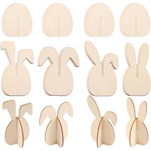 2 x 24Pcs Wood Rabbit Crafts to Paint, Bunny DIY 3D Paintable Unfinished Wooden Slices for Craft, Rabbits Cutouts Ornaments for Easter Decorations (Bunny)