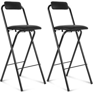 Thyle 2 Pcs Folding Bar Stool with Backrest, Tall Foldable Stool Chair Portable High Folding Bar Chair Counter Height Seat Leather Padded for Kitchen Island Shop Cafe Dining Room Black (27.5 Inch)