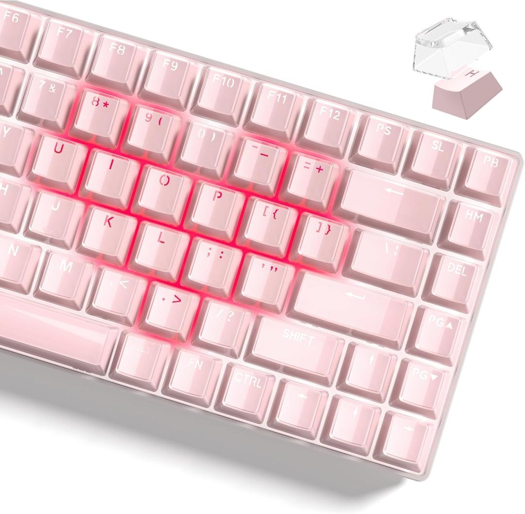 Womier Keycaps - Crystal Jelly Keycaps 60 65 75 100 Percent, Shine Through Key caps Pink Set, Custom 130 Keys OEM Profile for 61/68/84/87/98/100 Cherry Gateron MX Mechanical (Backlit Pink)