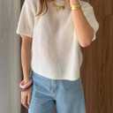 RUEWEY Women Y2k Short Sleeve Sweater Lightweight Crew Neck Pullover Knit Tee Tops Solid Color Shirt Top Blouse (S)