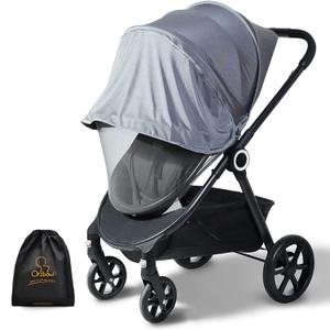 Orzbow 2-in-1 Baby Mosquito Net with UPF50+ Sunshade for Stroller, Breathable Stroller Mosquito Netting Privacy Cover with Two-Way Zipper & Storage Bag for Bassinet, Car Seat & Carrycot, Grey