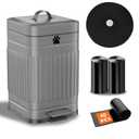 Dog Poop Trash Can Outside, 5L/1.3Gal Metal Dog Waste Trash Can with Lid, Foot Pedal, Pet Waste Container with 40 Bags, Poop Bucket with Lid Soft Close for Pet, Grey