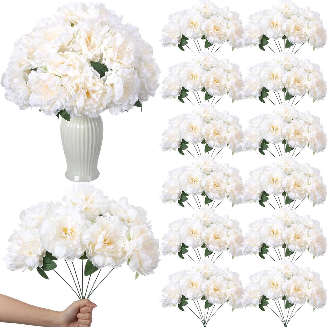 Suncalla 12 Bundles Apricot Peony Artificial Flowers Bulk 7-Head Faux Silk Peonies with Stems for Vase Fillers Look Real Fake Peonies Branch for DIY Bouquet Centerpieces Wedding Arrangements Decor