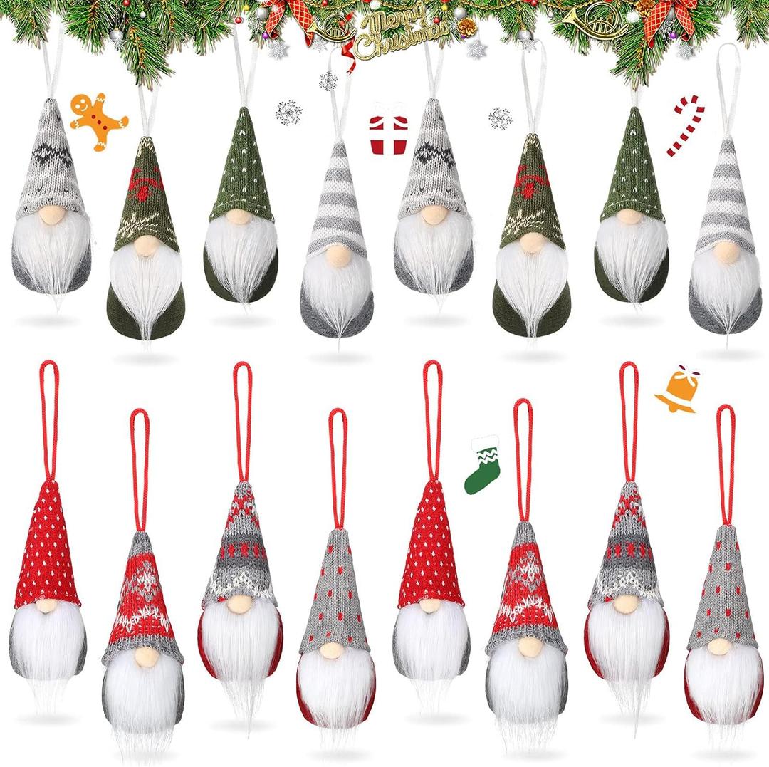 Skylety 8 Pieces Christmas Gnome Ornaments for Tree Christmas Tree Hanging Decorations Dolls Scandinavian Swedish Tomte Gnomes Handmade Plush Santa for Home Tabletop Party Decor
