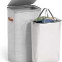 Sorbus Laundry Hamper with Lid - Collapsible Fabric Laundry Basket with Handles and Removable Laundry Bag – 26.5 Gallon (100 L) Dirty Clothes Hamper for Bedroom, bathroom and dorm (Gray)