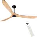 Bigzone 70" Wood Ceiling Fan With Remote, Energy Efficient Quiet DC Motor, 3 Wood Blades, Outdoor Ceiling Fans For Patios With Reversible Blades