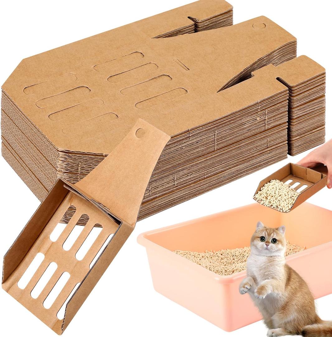30 Pcs Disposable Cat Litter Scoops 8.3x3.3 Inch Portable Kitty Litter Scooper with Holder Shovel Cardboard Plastic Free Litter Scoop with Holes for Travel Cat Litter Box