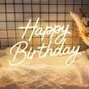 Happy Birthday Neon Sign for Wall Decor, LED Happy Birthday Light Up Sign with 10 Pcs Ballons, Dimmable Happy Birthday Lights Signs for All Birthday Party Decorations Backdrop, Warm White, 16.14 Inches X 11.02 Inches