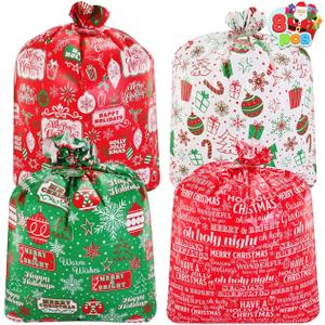 JOYIN 8 Jumbo Christmas Goody Gift Bag 44 X 36 with Gift Tags for Holiday Treats, Oversize Xmas Giant Gifts Bag, Heavy Duty Party Favor Supplies, Large Goodie Bags