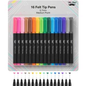 Mr. Pen- Felt Tip Pens, 16 Pack, 0.7mm Colorful Felt Pens, No Smear, Quick Dry