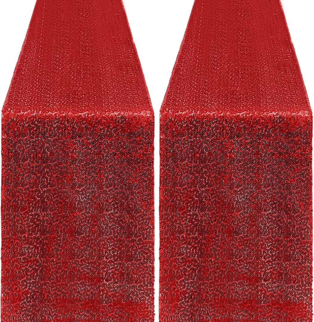 2 Packs 12 x 72 inches Sequin Table Runner, Red Glitter Table Runner for Birthday Party Supplies Wedding Engagement Baby Shower Holiday Celebration Event Decorations