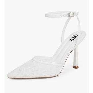 Closed Toe Ankle Strap Heels Women Pumps Pointed Toe Heeled Sandals for Women Stiletto Wedding Dress Shoes 7.5 White Lace