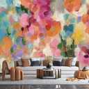 Peel and Stick Vibrant Abstract Floral Painting Mural, 160" x 114"