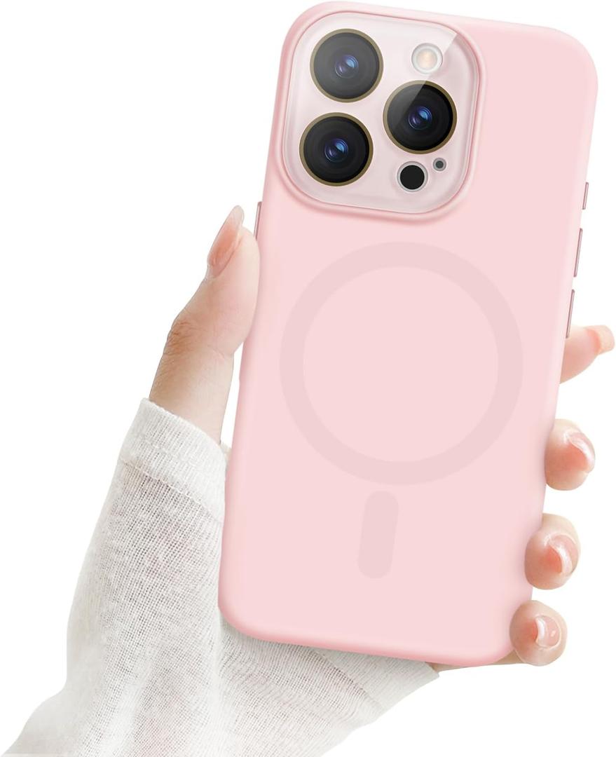 for iPhone 16 Pro Magnetic Case, Luxury Cute Soft Liquid Silicone Case for Women Girls Men Anti-Scratch Anti-Drop Bumper Shockproof Full Camera Lens Protection Cover for iPhone 16 Pro-Pink