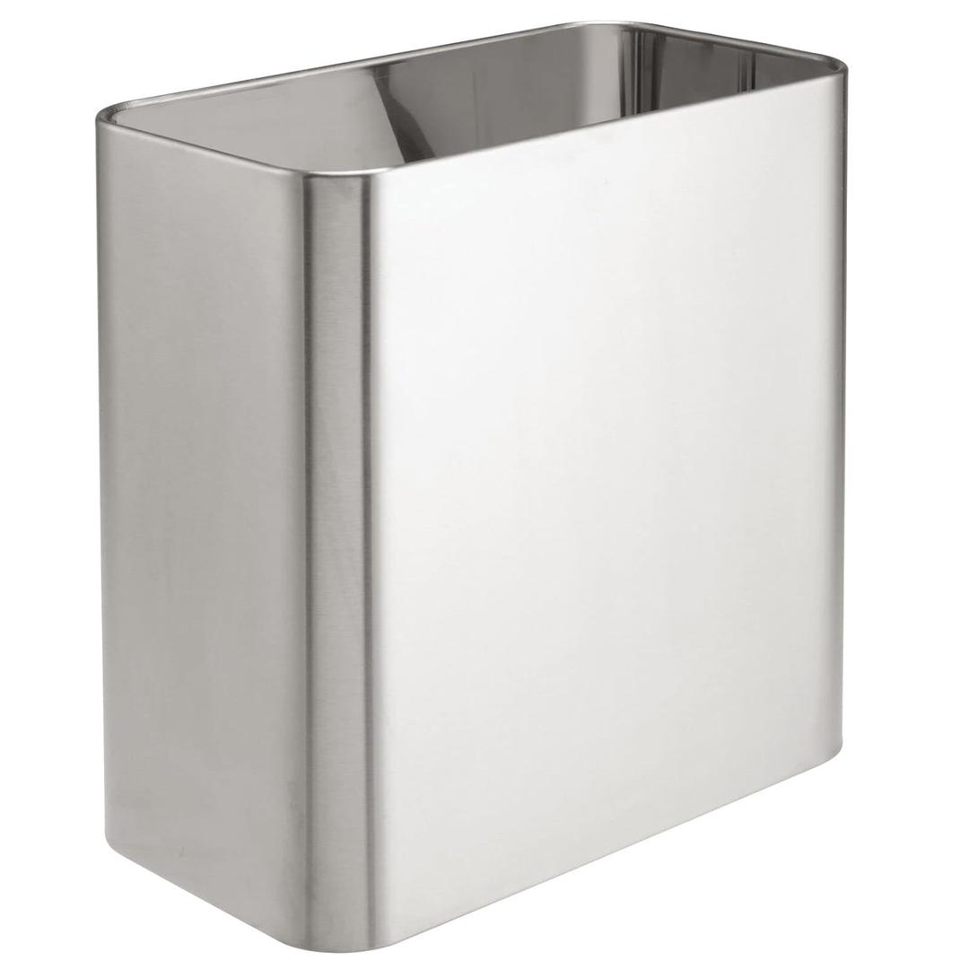 mDesign Small Metal 2.4 Gallon/9 Liter Can Wastebasket Garbage Bin for Bathroom, Slim Rubbish Waste Bin Trashcans - Mirri Collection - Brushed Chrome