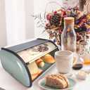 SOTECH Metal Bread Box with Roll Top Vintage Breadbox for Kitchen Countertop Retro Bread Bin Holder Counter Farmhouse Bread Storage Container Blue