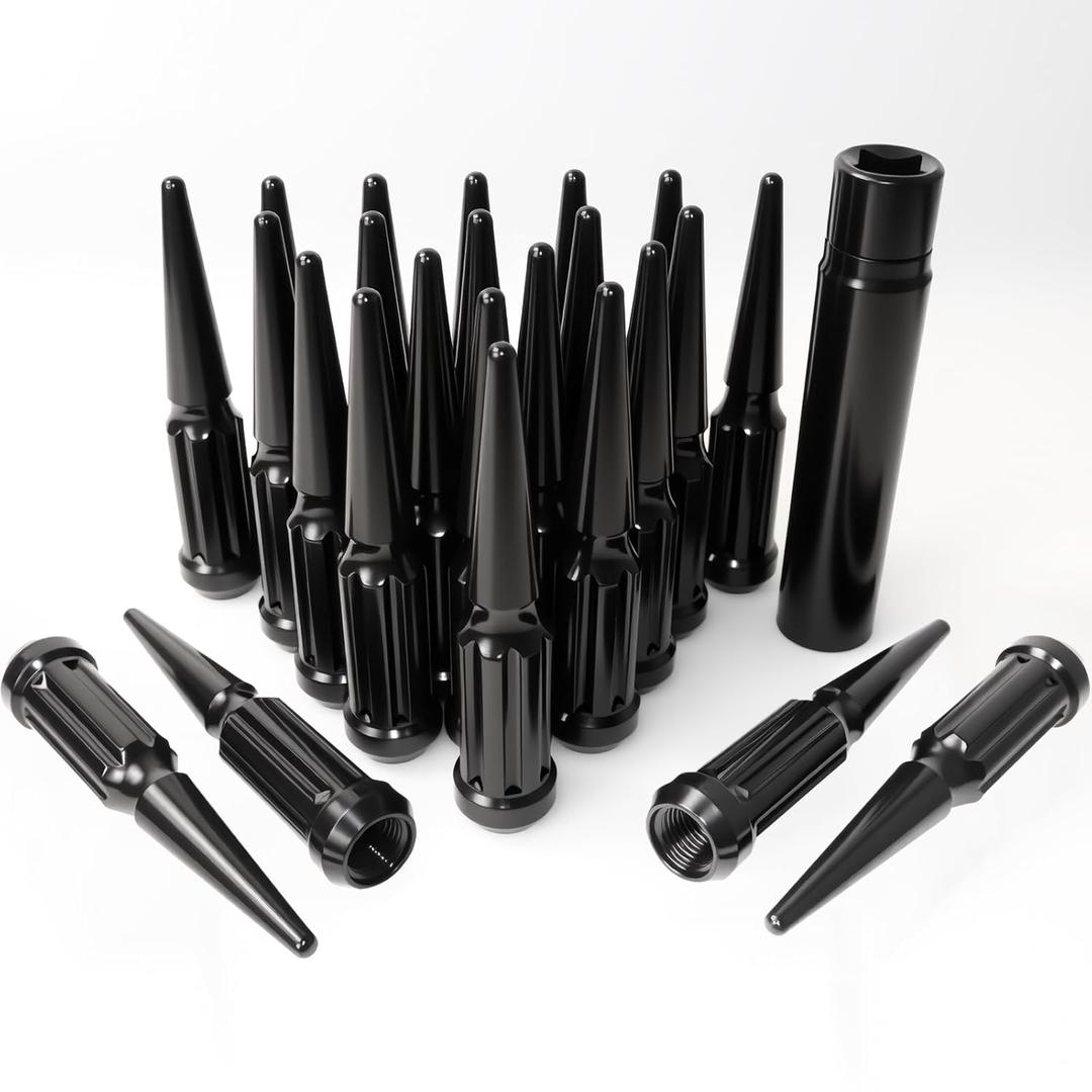 9/16-18 Spiked Lug Nuts, 3/4" Hex Closed End Nut with 1 Socket Key, Wheel Spiked Lug Nuts for Dodge Ram 1500 2500 3500, Ford F250 F350, Fit for Aftermarket Wheel (24Pcs,Black)