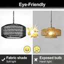 9"-52" Height Adjustable Farmhouse Chandelier Light Fixture, 5-Light Rattan Boho Chandeliers for Dining Room, Hand Woven Pendant Light with Linen Shade, Rustic Hanging Lighting for Kitchen Island