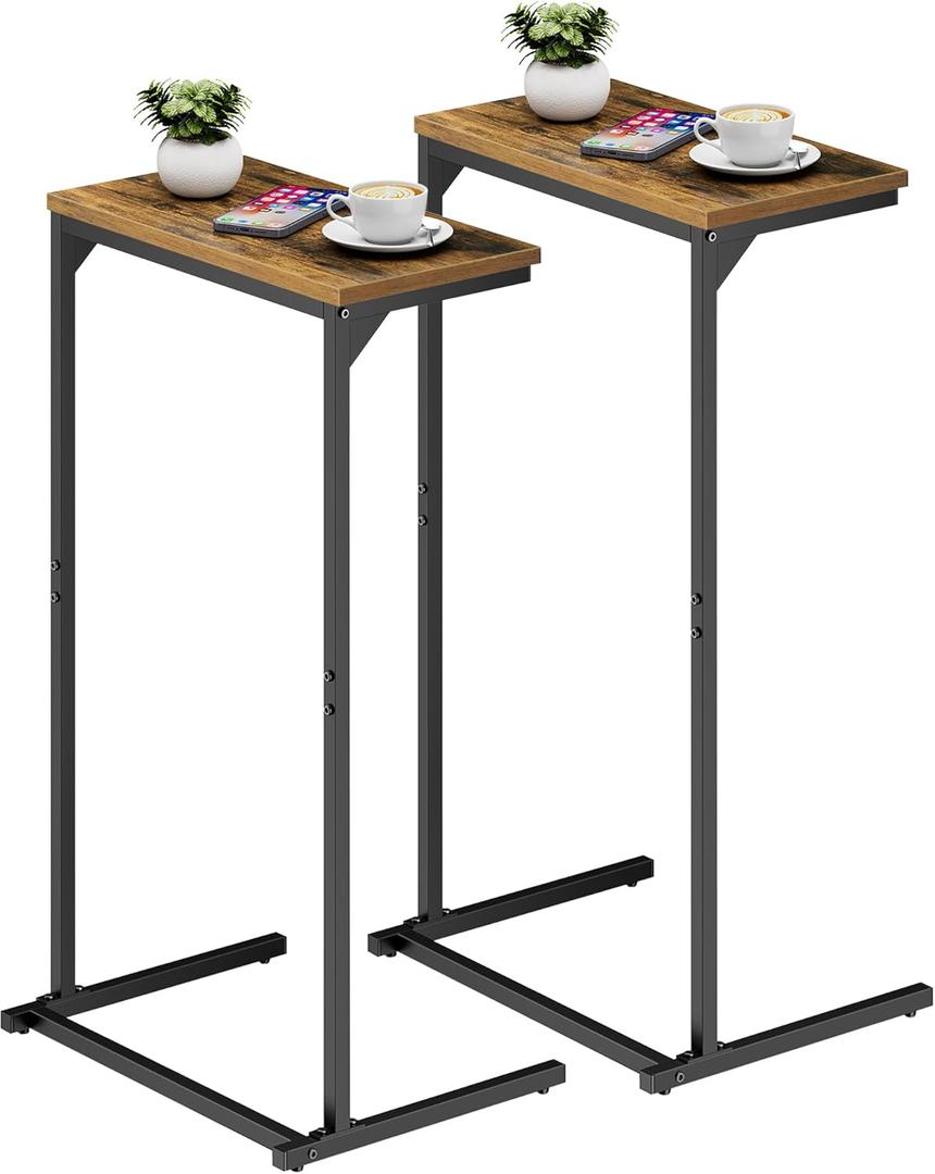 TUTOTAK C Shaped End Table, Tv Tray, Small Side Table, Set of 2, 28.7 inch Tall Couch Table, Tray Table, Sofa Table, Living Room, Bed Room, Brown TB01BB0712