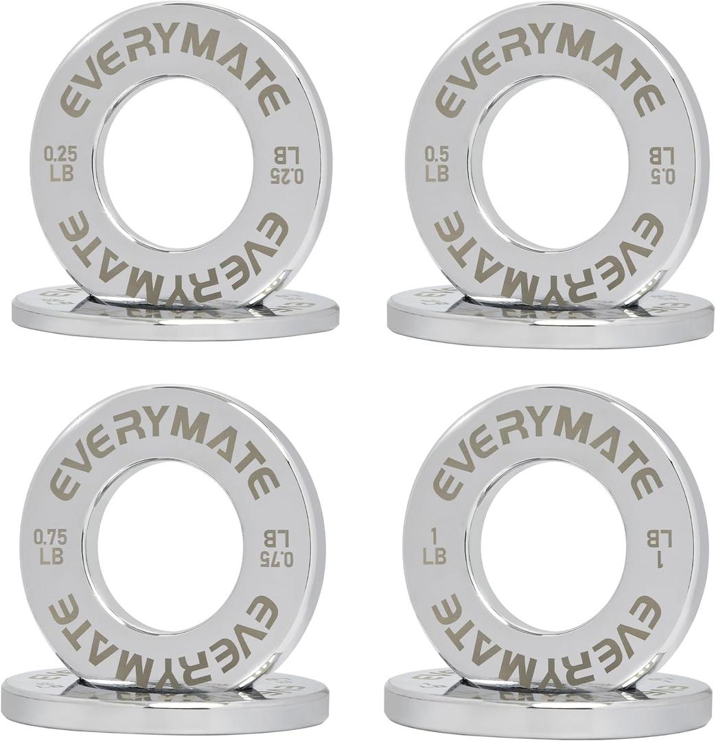 EVERYMATE Fractional Micro Weight Plates Set of 8 Weight Plate Pair of 0.25LB 0.5LB 0.75LB 1 LB for Olympic Barbells for Strength Training Micro Plates Weight Plate (Chrome)