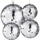 4 Pcs Large Disco Ball Decor - Silver Hanging Mirror Disco Balls Ornament for Stage Club Prom Props 70s Weddings Dance Music Birthday(12, 8, 6, 4 Inch)