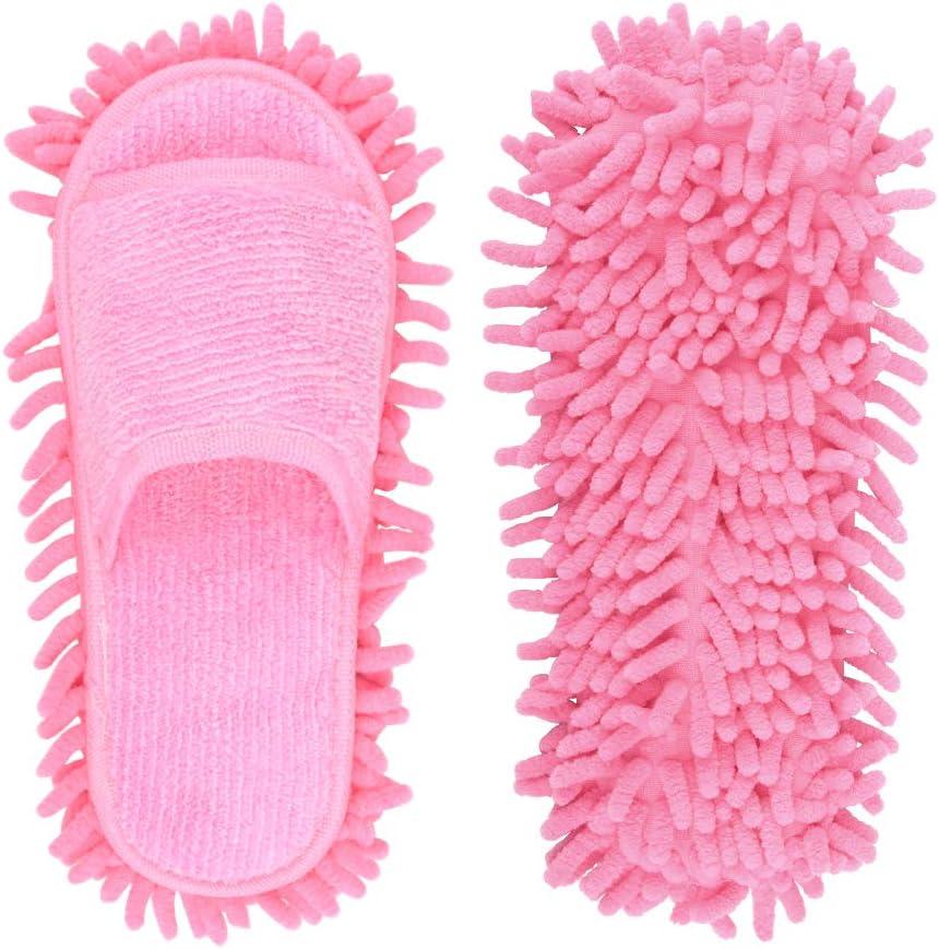 Microfiber Slippers Floor Cleaning Mop Men and Women House Dusting Slippers Floor Cleaning Tool (Pink) (1 Count (Pack of 1))