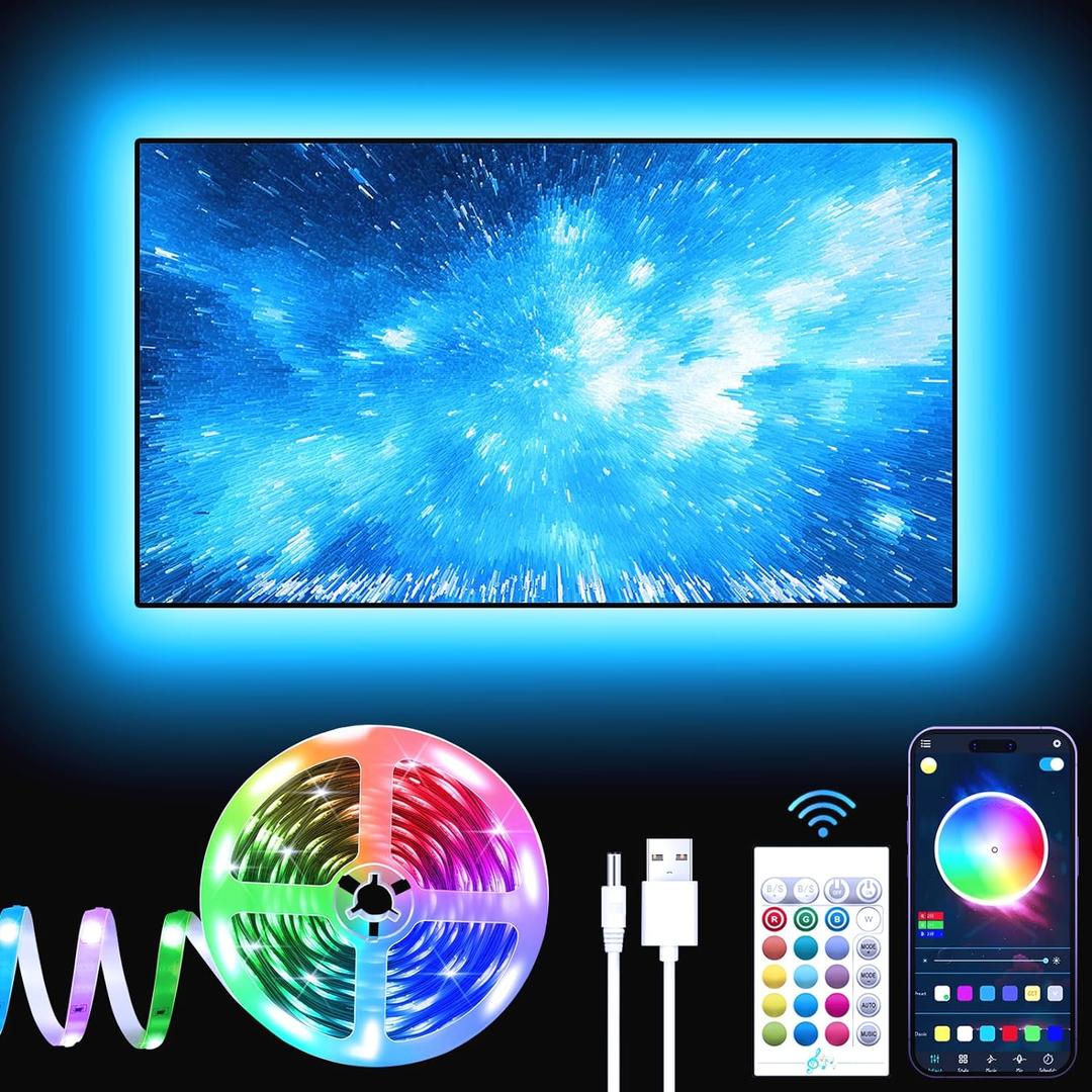 GIPOYENT TV LED Lights, 13.1Ft LED Lights for 40-65 Inch, TV Behind with Bluetooth Function - RGB Color Changing Light Strip for Home Theater(13.1ft)
