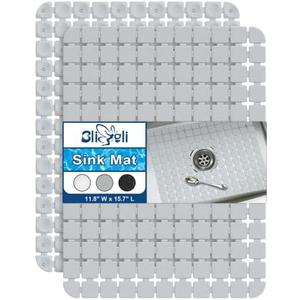 Bligli Sink Mat Protectors for Stainless Steel/Ceramic Sinks, 2 Pack 15.7x11.8 inches PVC, Durable and Fast Draining (Solid Grey)
