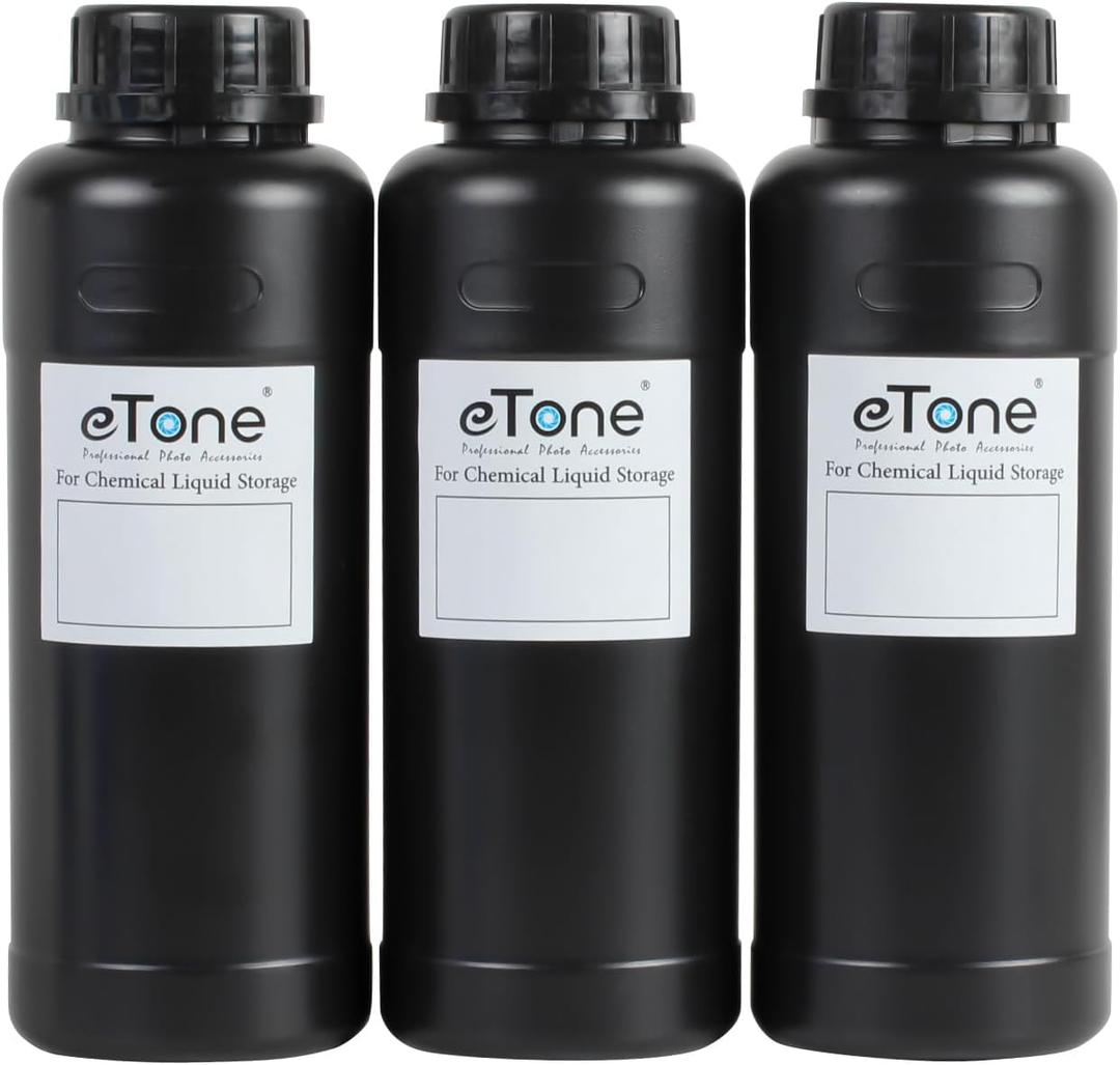 eTone 3X 500ml Darkroom Chemical Storage Bottles with Caps Film Photo Developing Processing Equipment (Black)