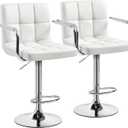 Yaheetech Bar Stools Set of 2, PU Leather Adjustable Swivel Barstools, Hydraulic Kitchen Counter Height Bar Chairs with Armrest and Back for Bar, Kitchen, Dining Room, White