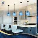 Blue Hammered Glass Pendant Light 10-Inch Wide Single Dome Light Fixture, 1-Light E26 Ceiling Hanging Lamp for Kitchen Island, Dining Room, Hallway