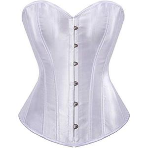Women's Sexy Boned Overbust Shaper Push Up Bodysuit Lace up Corsets and Strap Bustiers Top (White, Small)