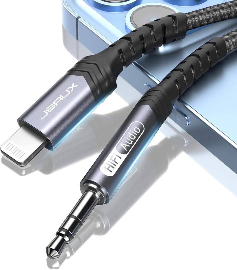 JSAUX Apple MFi Certified Lightning to 3.5mm Audio Cable 3.3FT, AUX Cord for iPhone Headphones Jack Compatible with iPhone 14/14 Plus/14Pro/13/13 Pro Max/12/12 Pro/11 Pro/X/XS/XR/8/Car Stereo-Grey