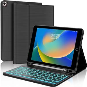 iPad 10.2 inch Case with Keyboard, Detachable Bluetooth Keyboard with 7 Color Backlit, Slim Folio Smart Cover with Pencil Holder for iPad 9th/8th/7th Gen/iPad Pro 10.5"/iPad Air 3rd Gen Black