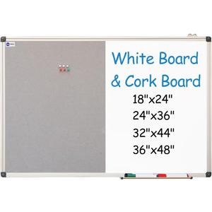 White Board and Cork Board Combo - 36 x 24 Inches Large Dry Erase Whiteboard and Bulletin Board, Magnetic Wall Pin Display Board for Home, Classroom & Office, 24"x36" Grey