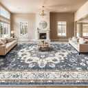 Living Room 10x14 Area Rugs - Large Washable Area Rug with Non Slip Backing Stain Resistant Carpet Vintage Distressed Rugs for Bedroom Ultra-Thin Soft Rugs Home Decor 10x14 Blue
