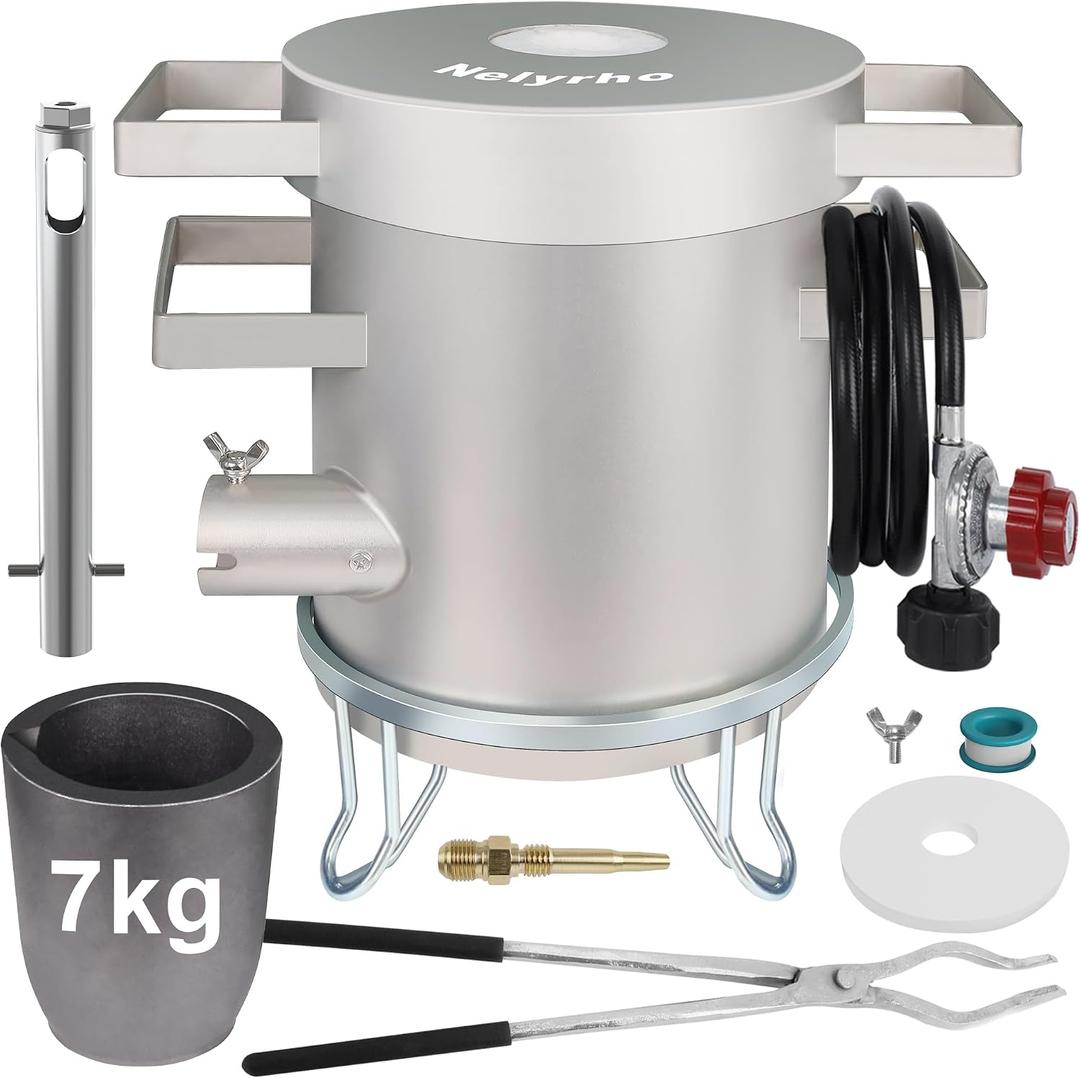 Nelyrho Propane Smelting Furnace Kit 7kg Crucible, Support Stand, Tongs Included Stainless Steel Foundry Melting Furnace for at-Home Metal Melting of Aluminum, Gold, Silver, and Copper Scrap