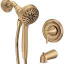 Moen Ronan Bronzed Gold Single-Handle Modern Tub and Shower Faucet with Handheld Rain Shower Spray Head, Shower Handle, Tub Spout, and Valve, 82021BZG