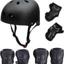 Skateboard/Skate Protection Pads Set with Helmet-SymbolLife Helmet with 6pcs Elbow Knee Wrist Pads for Kids Youths BMX/Cycling/Rollerblading for Head M (20.5-22.4 inch) Black (Medium)