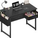DLisiting Small Desk with Fabric Drawers for Bedroom, 32 Inch Gaming Desk with 2 Drawers for Small Space, Study Writing Table PC Desks, Black (31.5")