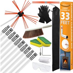Sealegend 33 Feet Chimney Cleaning Kit Chimney Brush, Chimney Sweep Kit and Chimney Cleaning Logs Fireplace Tools Set with 10 Flexible Rods
