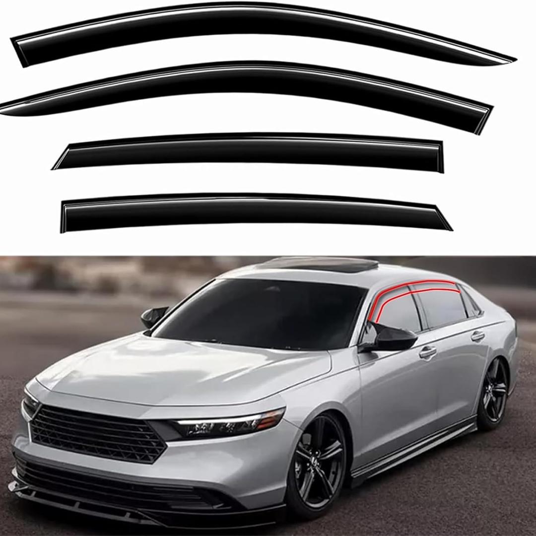 Tape-On Window Visors 4-Piece Compatible with 2023-2025 Honda Accord JDM 3D Wavy Mugen Style Sun Rain Guards Shield Shade Smoke (black)