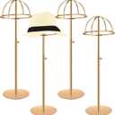 Sintuff 4 Pcs Display Stands 15-22.8 Inch Large Adjustable Hat Holder Non Slip Wigs Stand Stainless Steel Rack With Stable Base for Multiple Hats Storage (Gold)