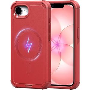 ESR for iPhone 17e Case, iPhone 16e Case, 23ft Military-Grade Drop Protection, MagSafe Accessories Compatible, Shock-Absorbing Rugged Cover, Cyber Series, Red