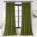 StangH Olive Green Pinch Pleat Velvet Curtains, Super Soft Room Darkening Bedroom Curtains with Privacy Thermal Insulated Elegant Home Decor for Living Room Home Office, W40 x L96, 2 Panels